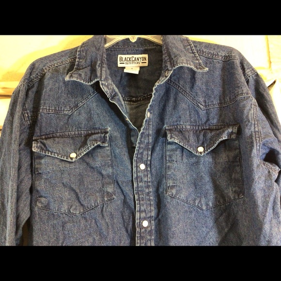 Cool Mens Sz L BLACK CANYON OUTFITTER Darker Wash Pearl Snap Front Denim Shirt - Picture 7 of 11